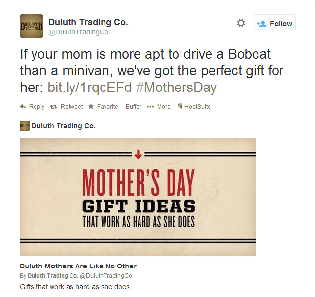 On Twitter, Duluth Trading plays the same tongue-in-cheek tone as their other channels. They dial up the humor to promote products and specials for all types of customers. Duluth trading company brand